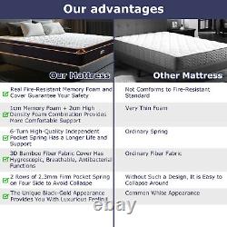 BedStory 25cm Double Mattress Memory Foam Pocket Sprung Hybrid Mattresses Firm