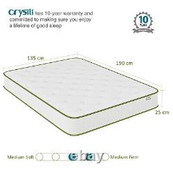 CRYSTLI Memory Foam Hybrid Sprung Mattress Single, Small Double, Double, King 25cm