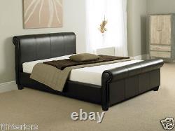 Como 4ft6 Double Bed Or King Size Leather Sleigh Bed With Memory Foam Mattress