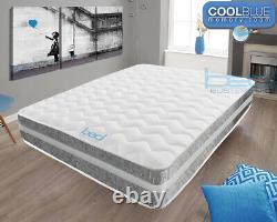 Cool Blue Memory Foam Silver Crushed Mattress 3ft Single, 4ft6 Double, 5ft King