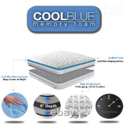 Cool Blue Memory Foam Topped Sprung Mattress 3ft 4ft 4ft6 Double 5ft King Uk Q