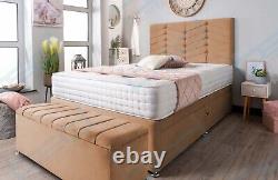 Luxury Divan Bed Memory Foam Mattress + Velvet Headboard 3ft 4ft6 Double 5ft