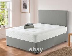 Luxury Divan Bed with Memory Foam Mattress Single, Double, King in Grey Plush