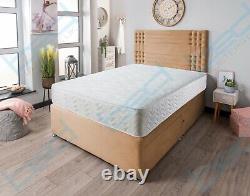 Memory Foam Divan Plush Bed Set, 10 Mattress, 24 Velvet Headboard Single Double