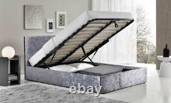 Ottoman Storage Gas Lift Up Bed 3ft, 4ft, 4ft6 & 5ft Grey Fabric & Silver Velvet