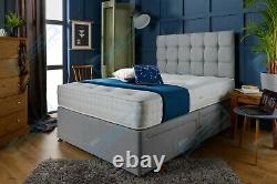 Reinforced Divan Bed Set With Mattress & Cubed Headboard 3ft 4ft6 Double 5ftking