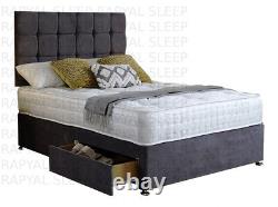 SUEDE MEMORY FOAM DIVAN BED SET WITH MATTRESS HEADBOARD 3FT 4FT6 Double 5FT King