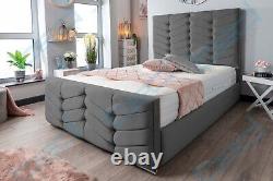 Sleigh Bed Frame Velvet Upholstered, Memory Foam Mattress & Designer Headboard