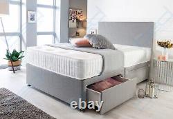 Suede Divan Bed Set With Memory Foam Mattress & Headboard Double 5ft King Single