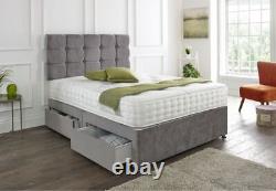 Suede Memory Foam Divan Bed Set With Mattress & Headboard 4ft6 Double 5ft King