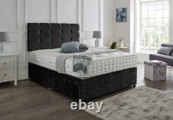Suede Memory Foam Divan Bed Set With Mattress & Headboard 4ft6 Double 5ft King