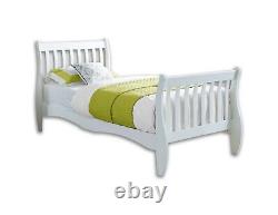 White Wooden Sleigh Bed Frame 3FT Single Solid Pine Memory Foam Mattress Bed